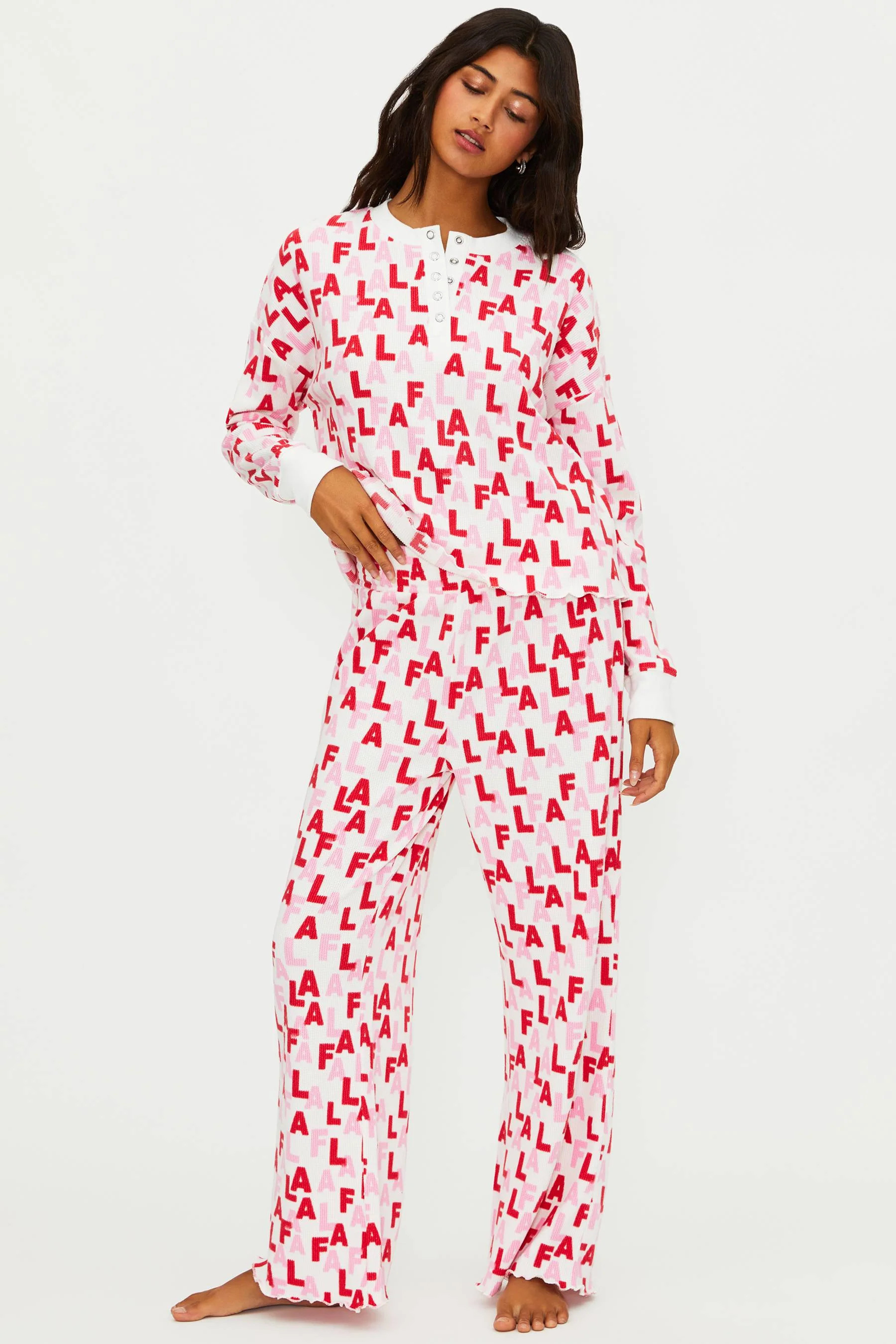 Pacific Long Sleeve Sleep Set Fa La La Cheer | Waffle Long Sleeve Pajama Set | Beach Riot | Beach Riot