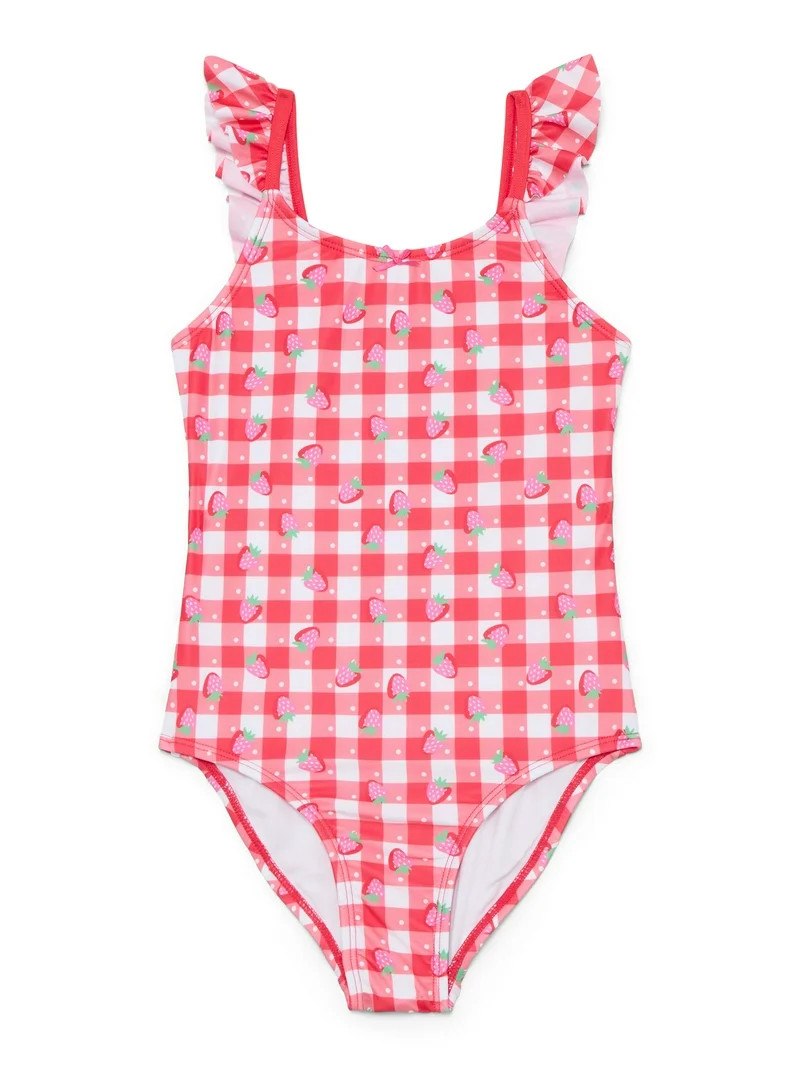 Wonder Nation Girl's Strawberry Gingham 1-Piece, Sizes 4-18 | Walmart (US)
