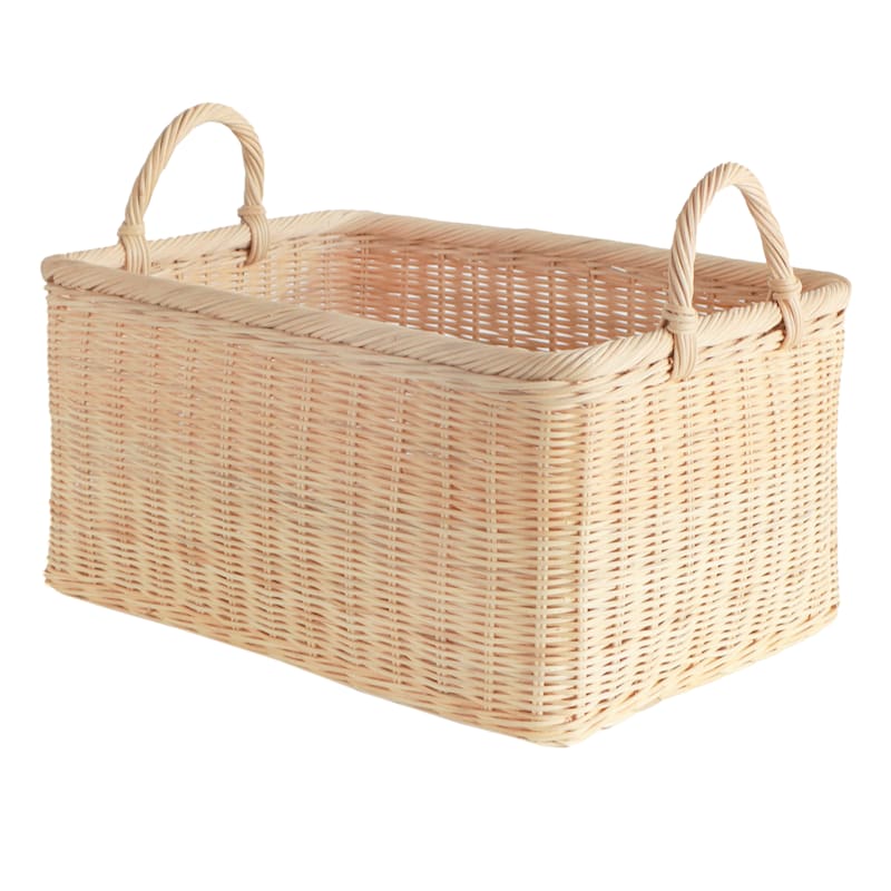 Rattan Rectangle Basket with Handles, Large | At Home