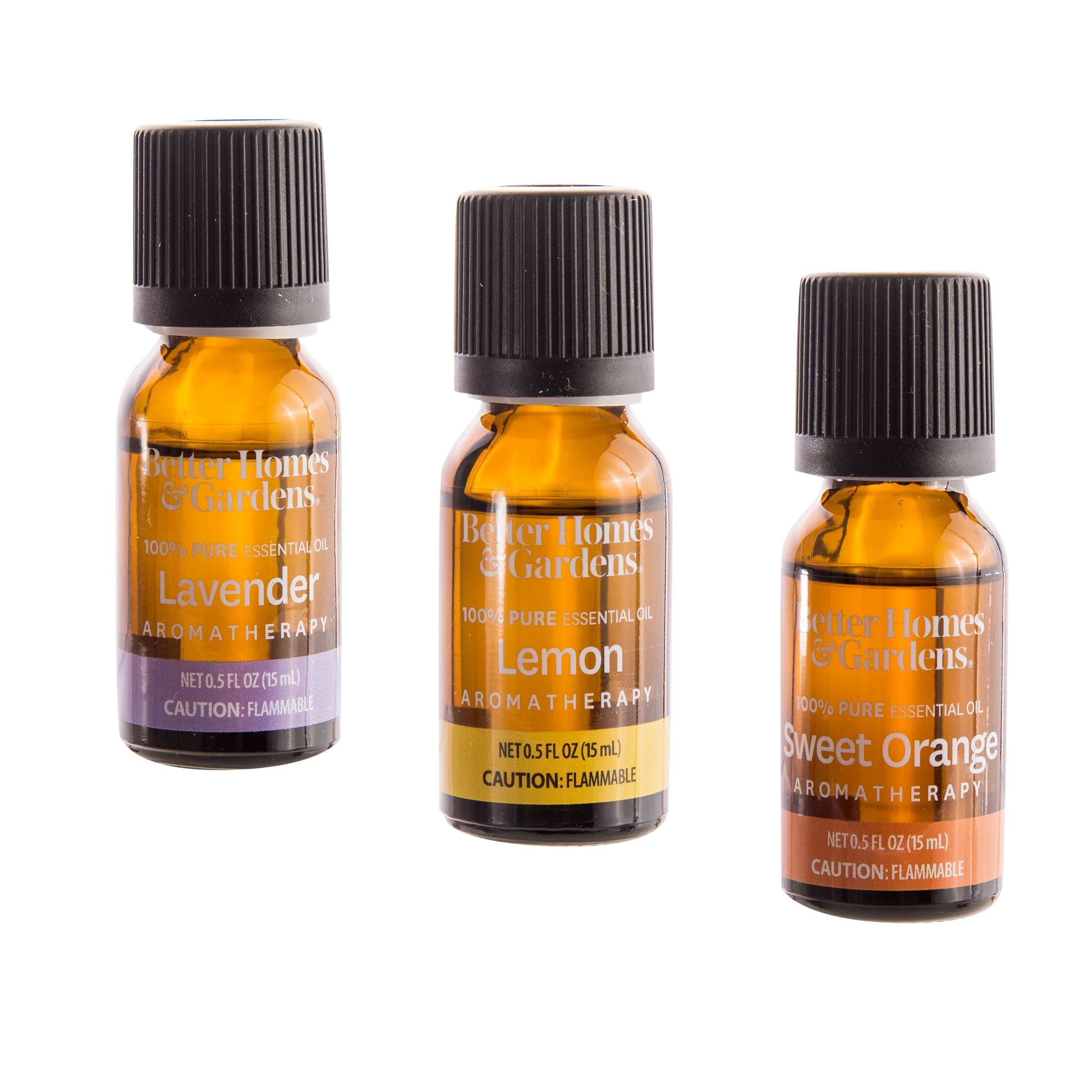 Better Homes & Gardens 15 mL 3 Pack 100 % Pure Essential Oil Set: Lavender, Lemon, and Sweet Oran... | Walmart (US)