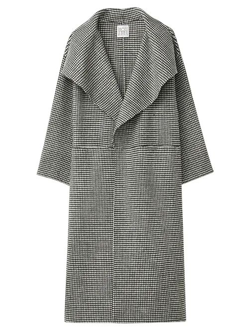 Totême - Annecy Shawl-lapel Wool-blend Houndstooth Coat - Womens - Black White | Matches (US)