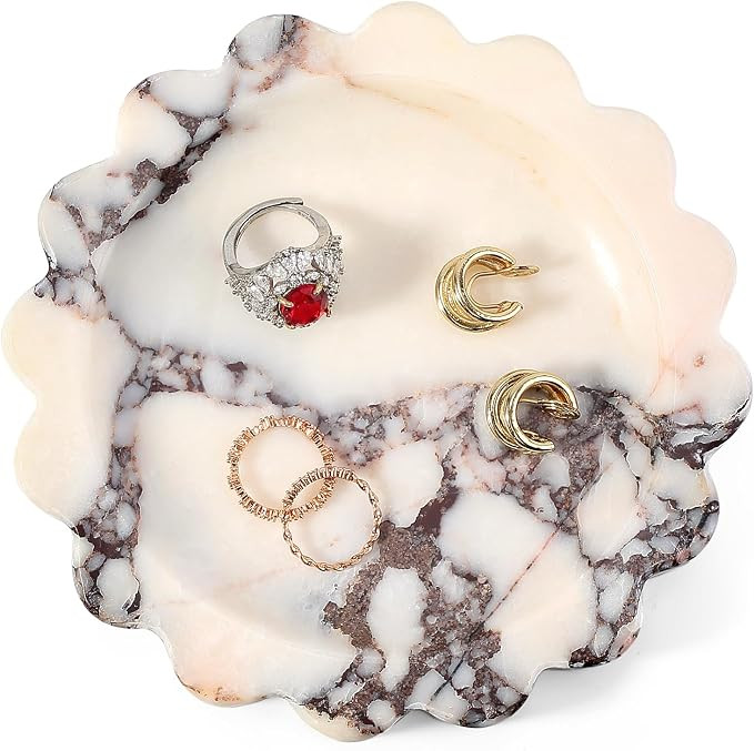 Koville 5.51" Scalloped Calacatta Viola Marble Tray, Round Stone Jewelry Trinket Dish for Ring, N... | Amazon (US)