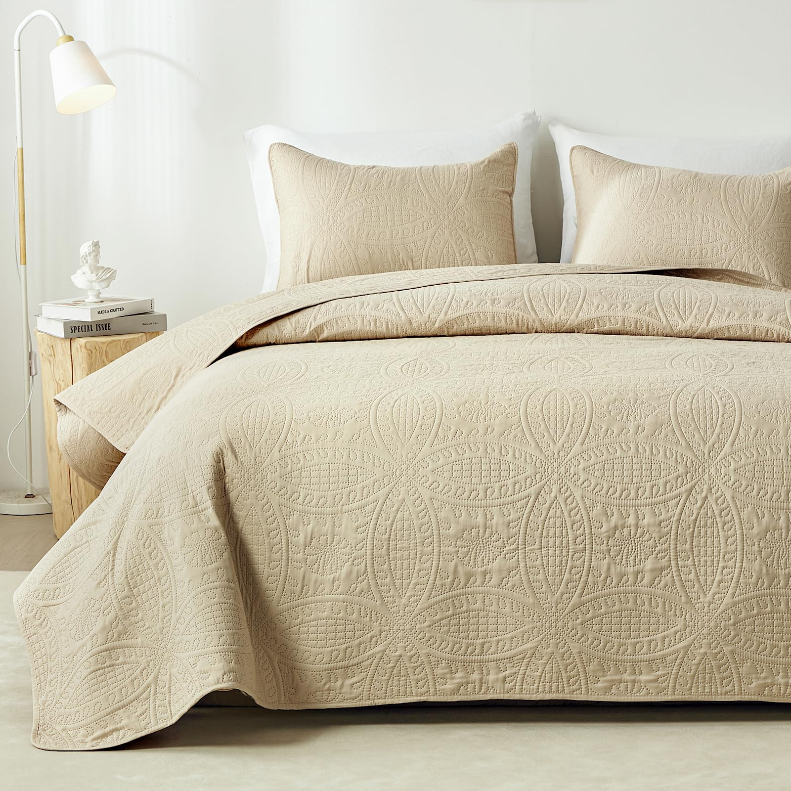 akkialla Queen Quilt Bedding Set,Beige Ultrasonic Full/Queen Quilt Set,Lightweight Soft Bedspread... | Amazon (US)