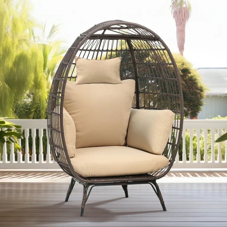 Dextrus Egg Chair Outdoor Egg Lounge Chair with Cushion Wicker Chair PE Rattan Chair for Patio, G... | Walmart (US)