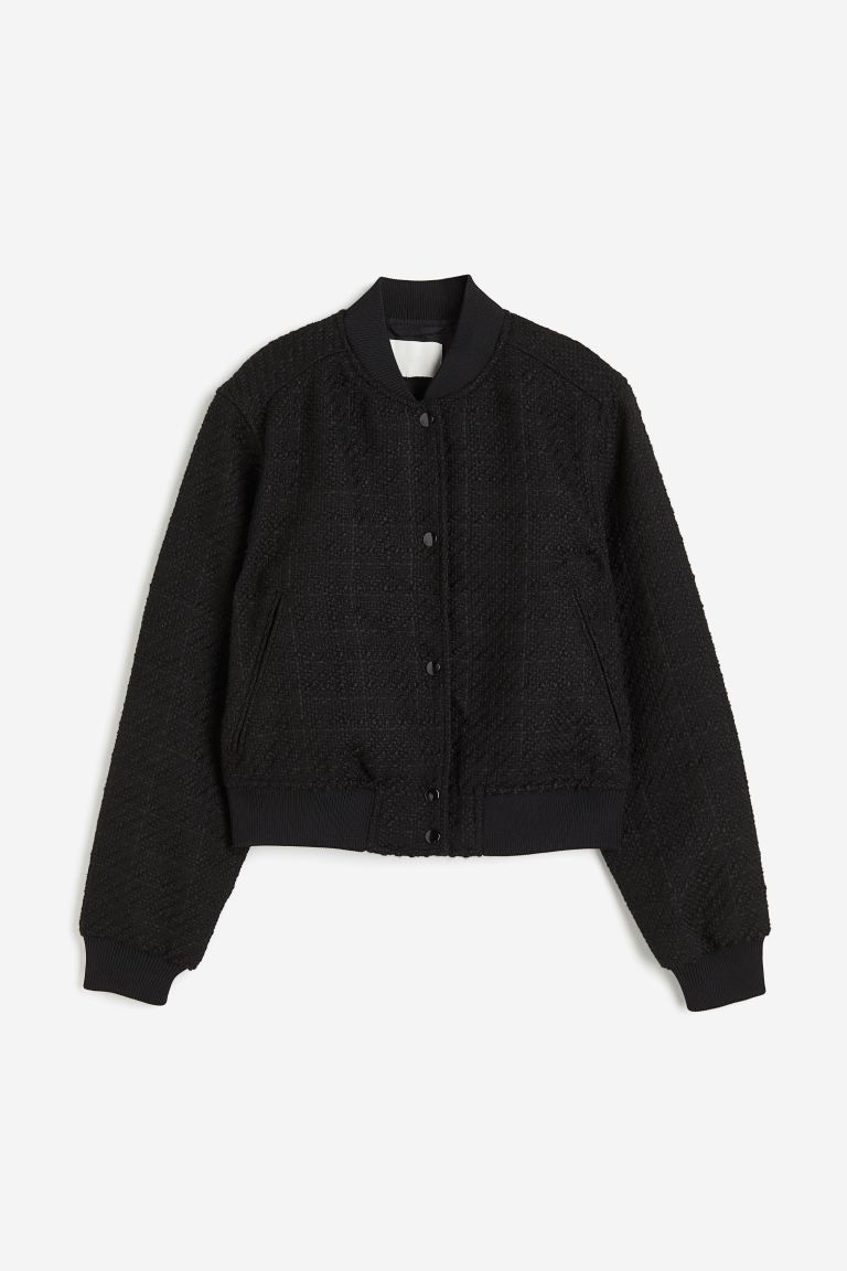 Bouclé bomber jacket - Black - Ladies | H&M GB | H&M (UK, MY, IN, SG, PH, TW, HK)