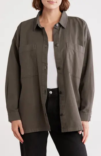 Eileen Fisher Boxy Stretch Organic Cotton & Hemp Shirt Jacket in Grove at Nordstrom Rack, Size Large | Nordstrom Rack