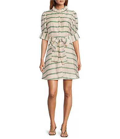 Buru Puff Sleeve Banded Ruffle Collar A-Line Mini Dress - L | Dillard's