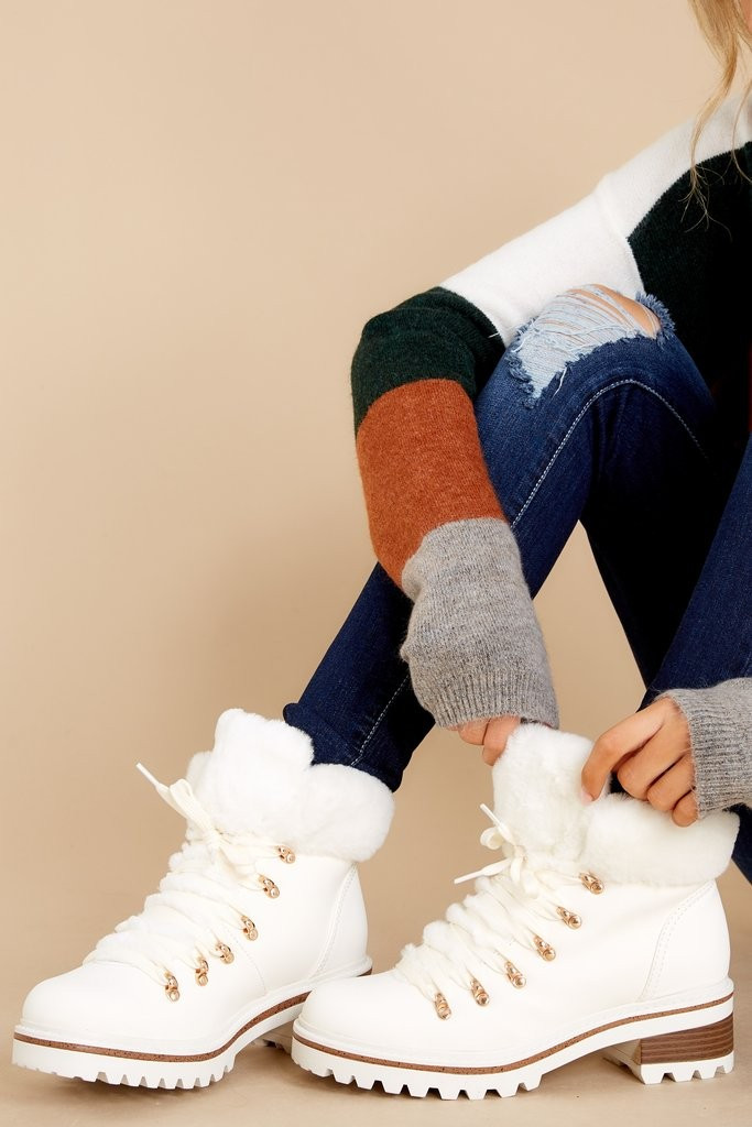 Crushed It White Vegan Fur Boots | Red Dress 