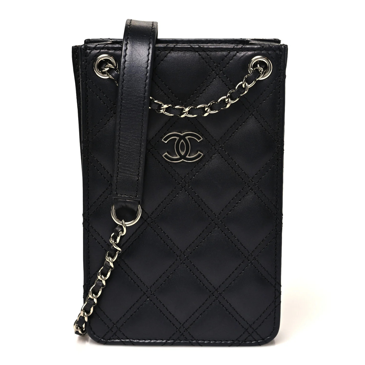 Calfskin Quilted Crossbody CC Phone Holder Black | FASHIONPHILE (US)
