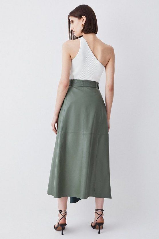 Leather Belted Drape Hem Maxi Skirt | Karen Millen UK + IE + DE + NL