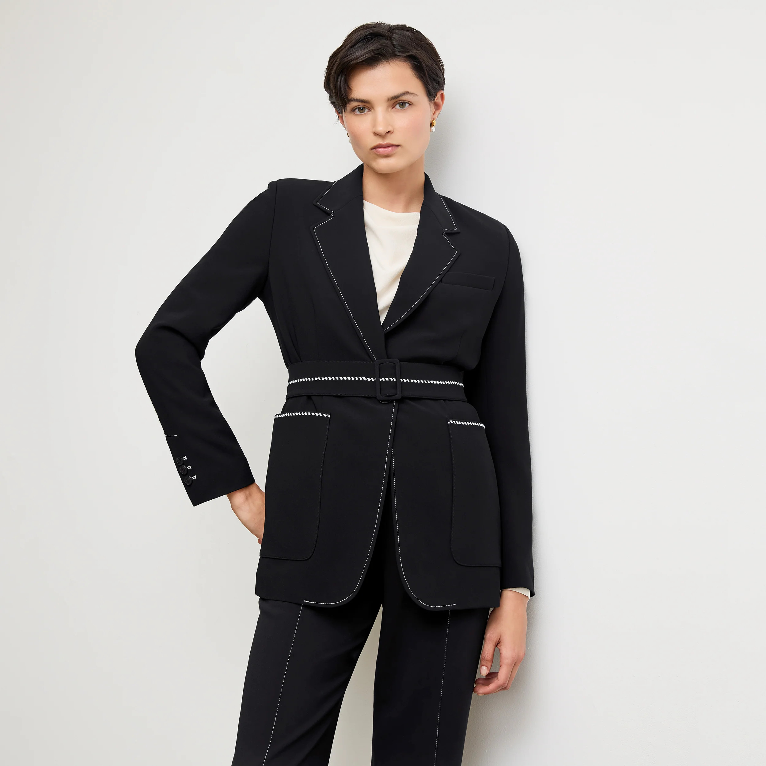 Athena Jetset Blazer - Everyday Crepe with Topstitch :: Black | MM LaFleur