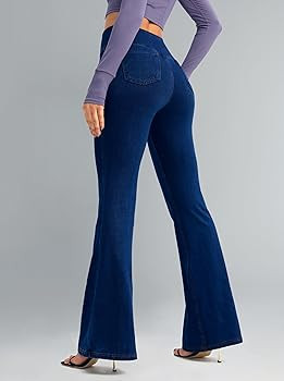 Rammus Flare Jeans for Women Crossover High Waisted Bell Bottom Jeans Trendy Yoga Pants Stretchy ... | Amazon (US)