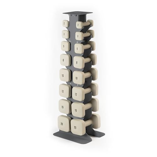 WeGym SafeGrip Square Dumbbells with Anti-Slip Handles, Safe Weight Lifting Equipment for Home Gym, Aesthetic Dumbbell Sets (Complete Set 2+3+5+8+10+12+15+20LB Pair with Slate Rack - Sandstone Set) | Amazon (US)