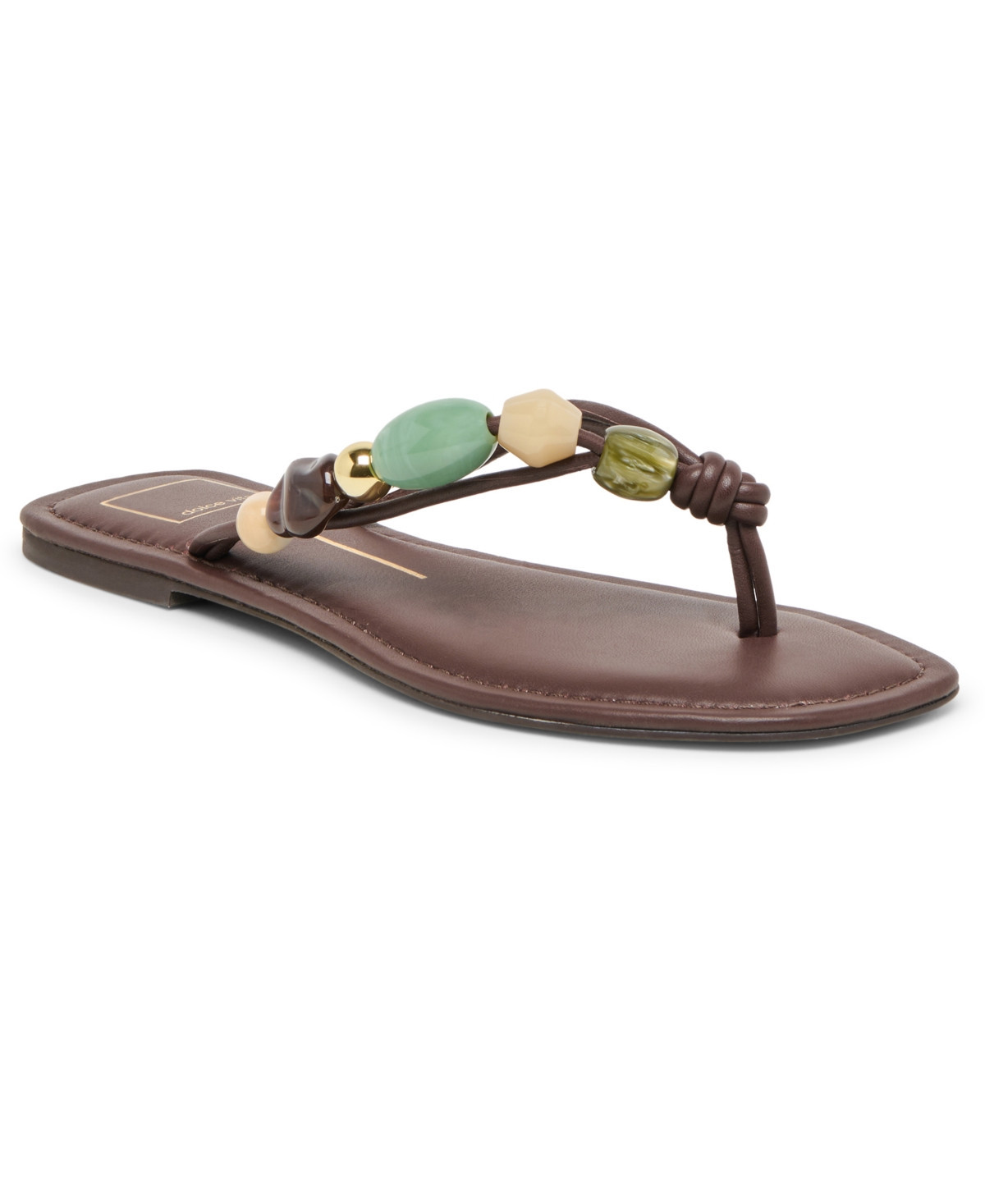 Dolce Vita Women's Cely Embellished Thong Flip-Flop Sandals - Dark Brown Leather | Macy's