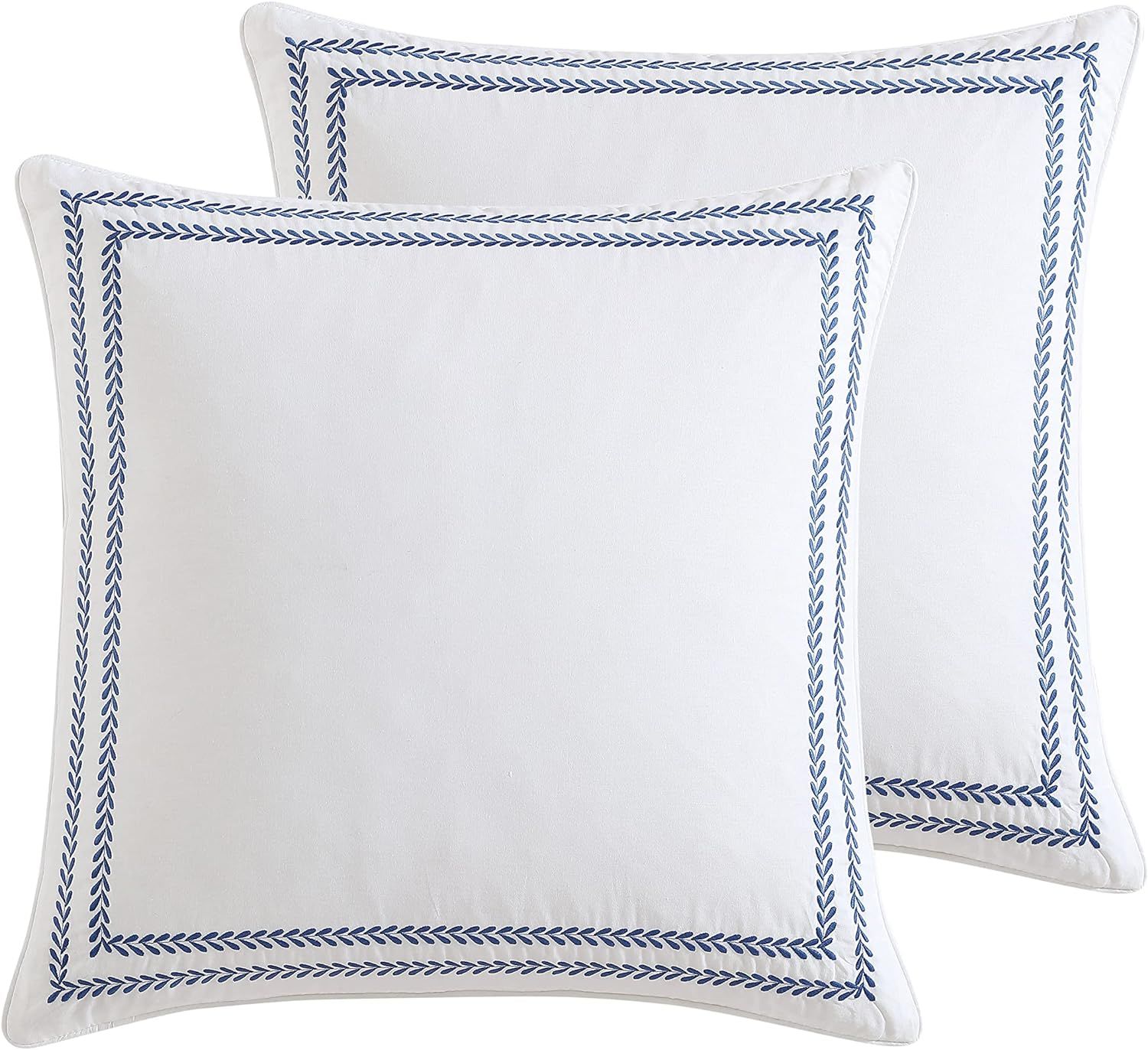 Laura Ashley Cotton 2 Piece Pillow Sham Set, Farmhouse Home Décor, Euro, Stitched Vine Blue | Amazon (US)