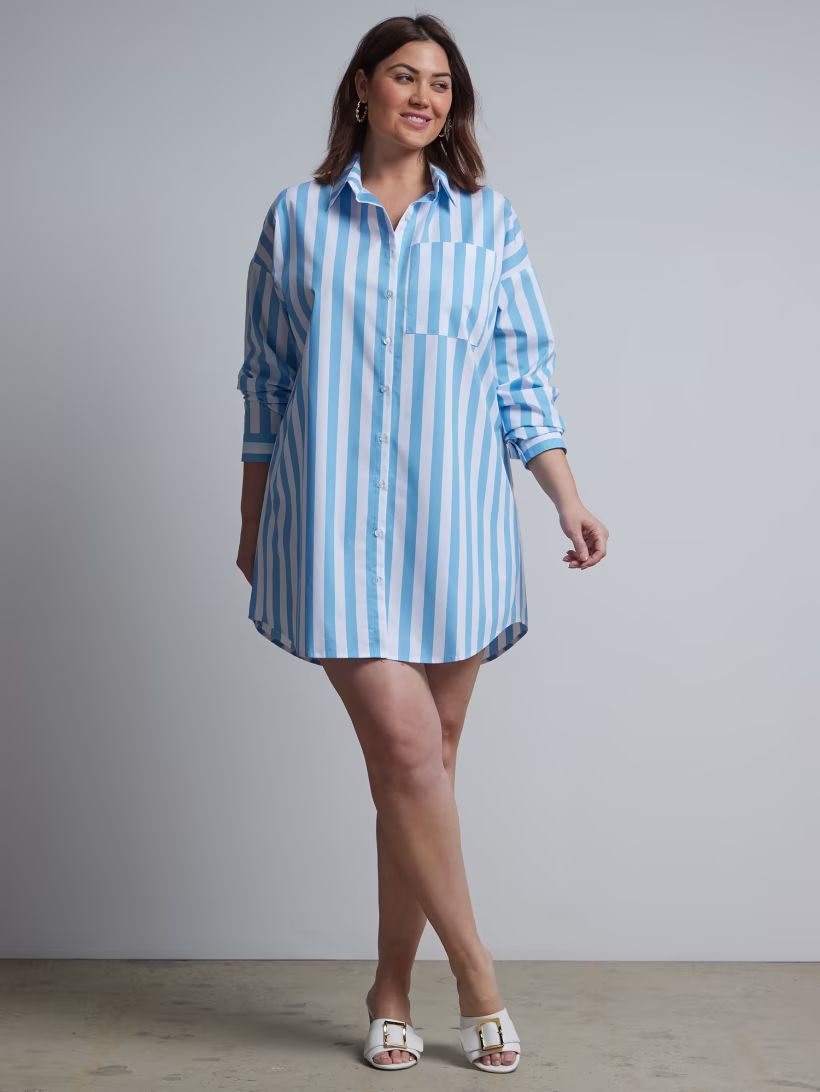 Plus Striped Button-Front Madison Shirtdress | New York & Company