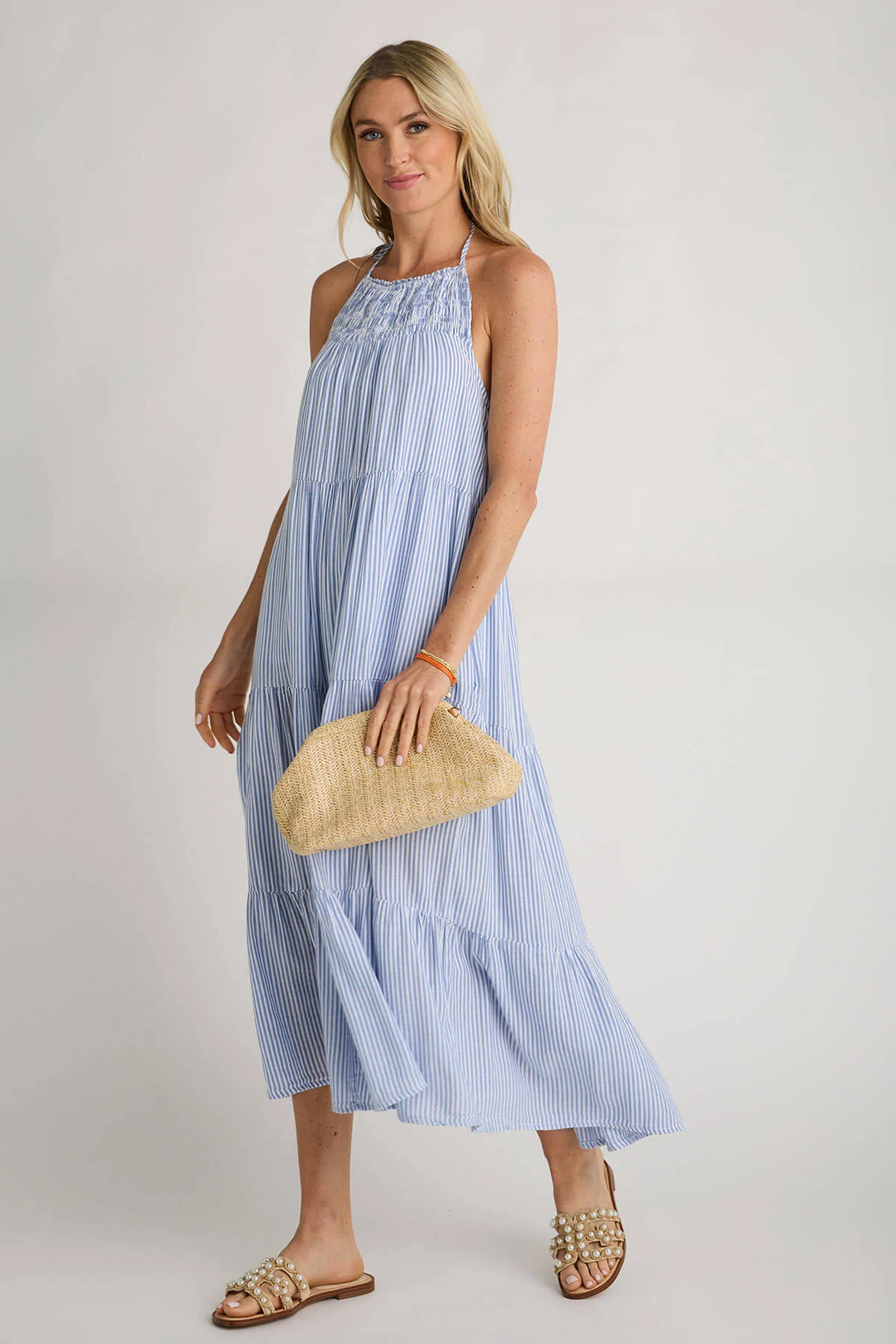 Elan Halter Stripe Maxi Dress | Social Threads