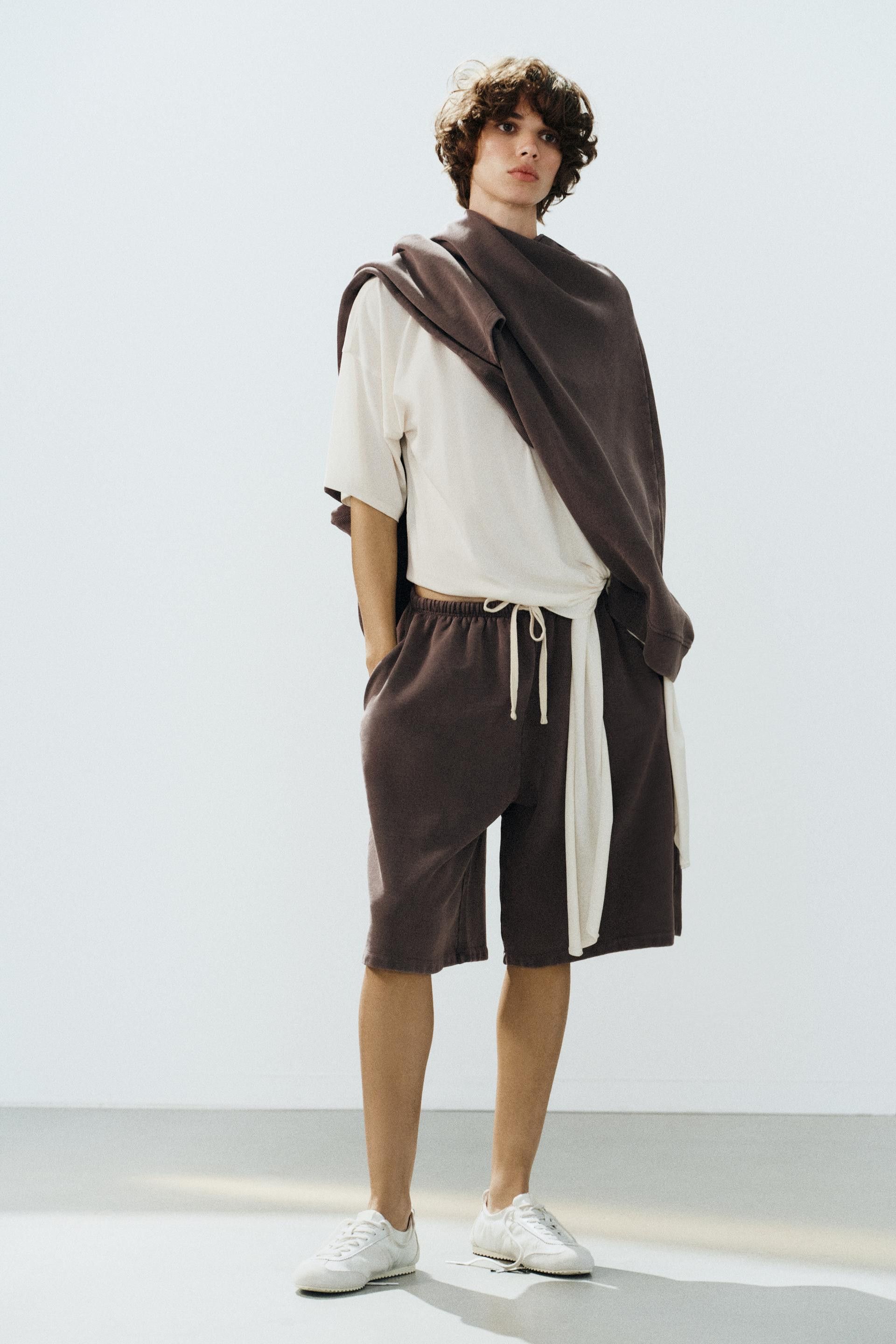Zara - Washed Drawstring Bermuda Shorts - Dirty-Mauve - L - Woman | Zara US