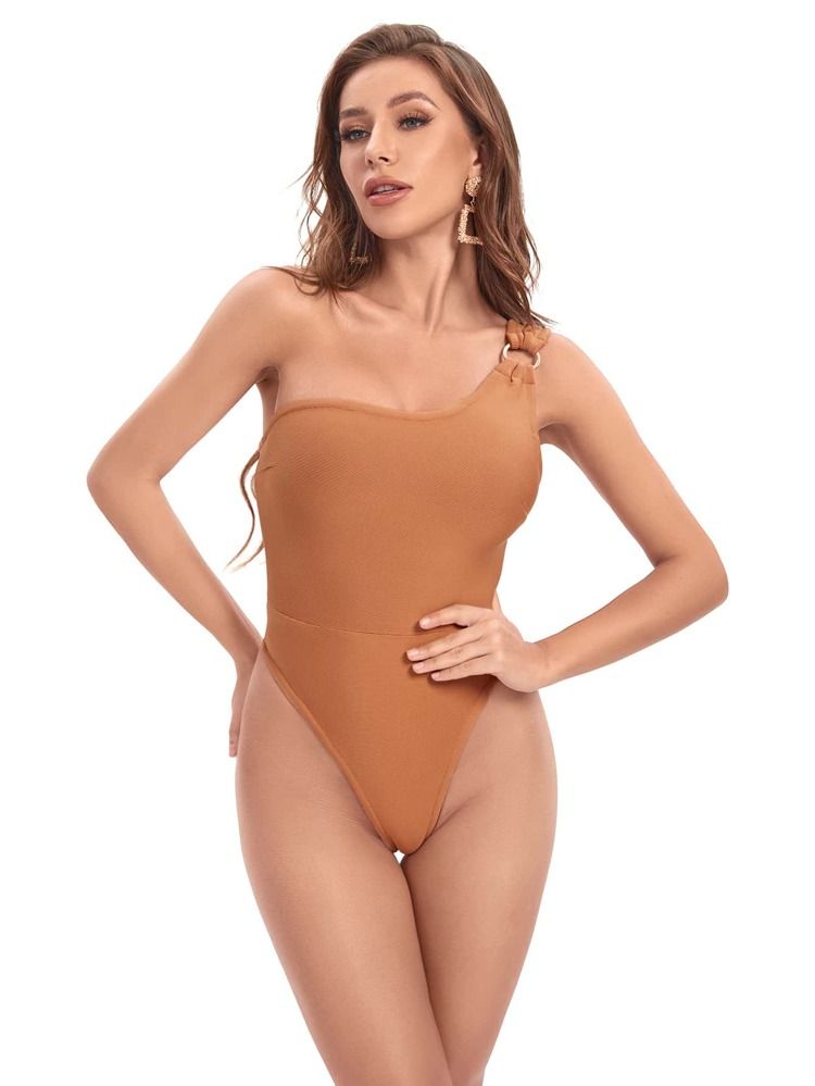 O-ring Detail One Shoulder One Piece Swimsuit | SHEIN