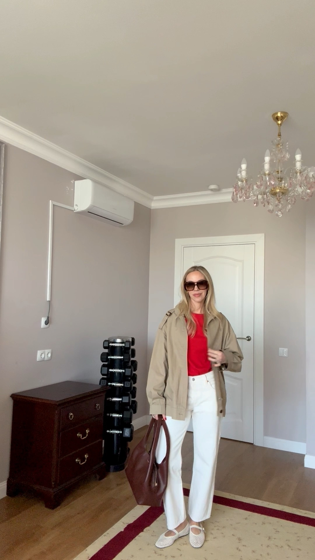 Casual spring outfit, trench coat, red tee, @levi white baggy 90’s jeans, mesh ballet flats

#LTKootd #LTKOver40 #LTKSaleAlert