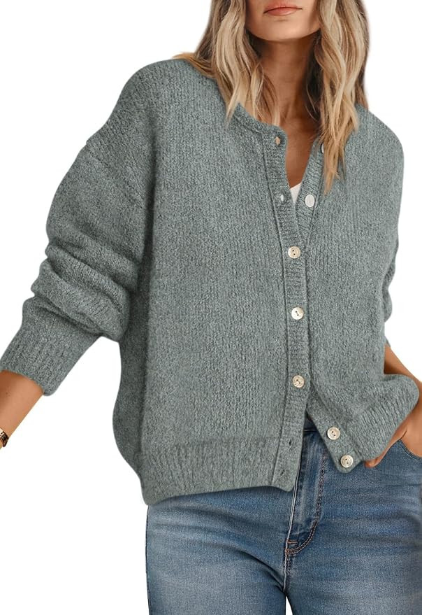 PRETTYGARDEN Long Sleeve Crewneck Button Down Womens Sweaters Fall Clothes | Open Front Chunky Ca... | Amazon (US)