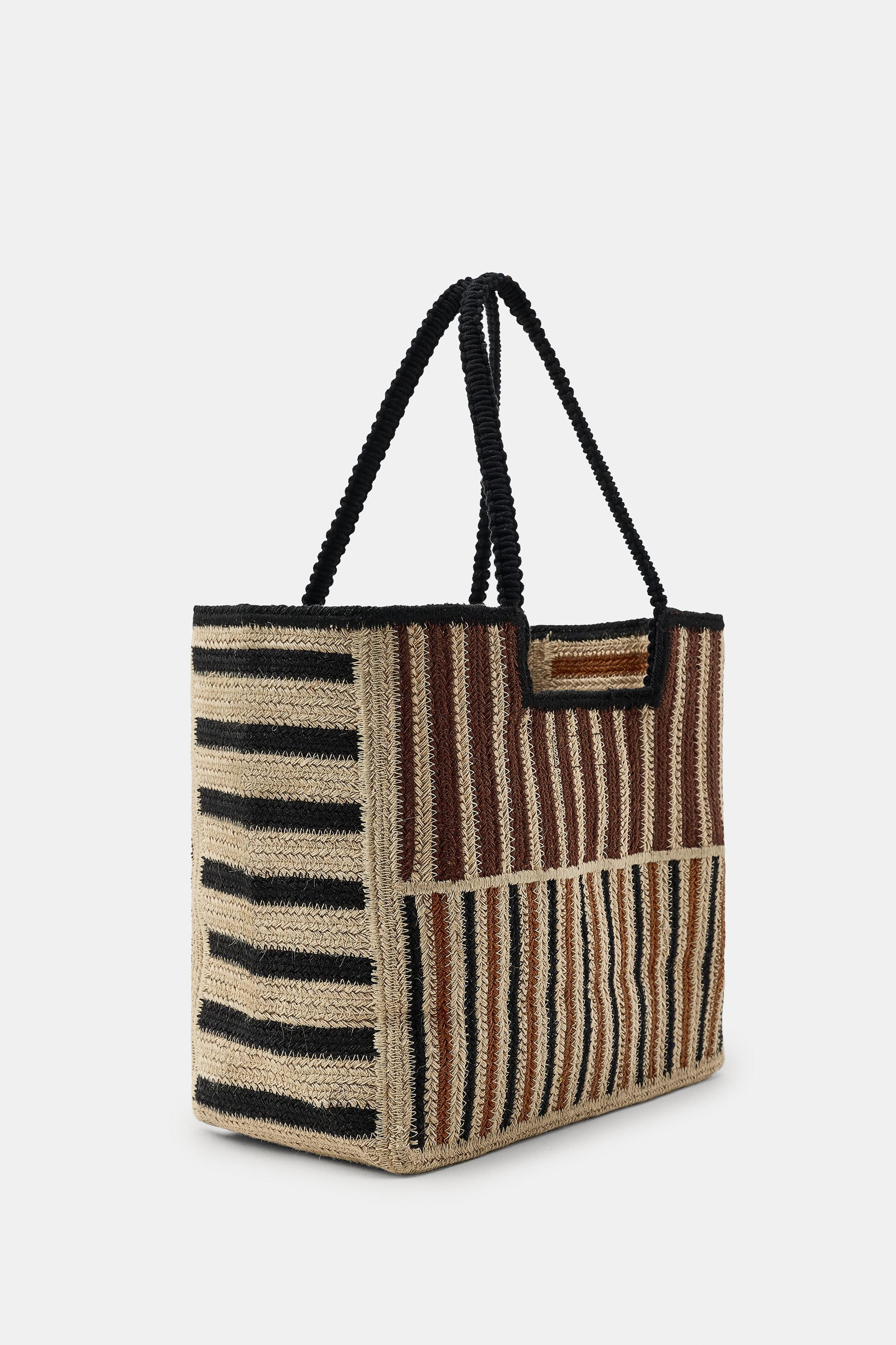 STRIPED BRAIDED JUTE BAG | Zara UK