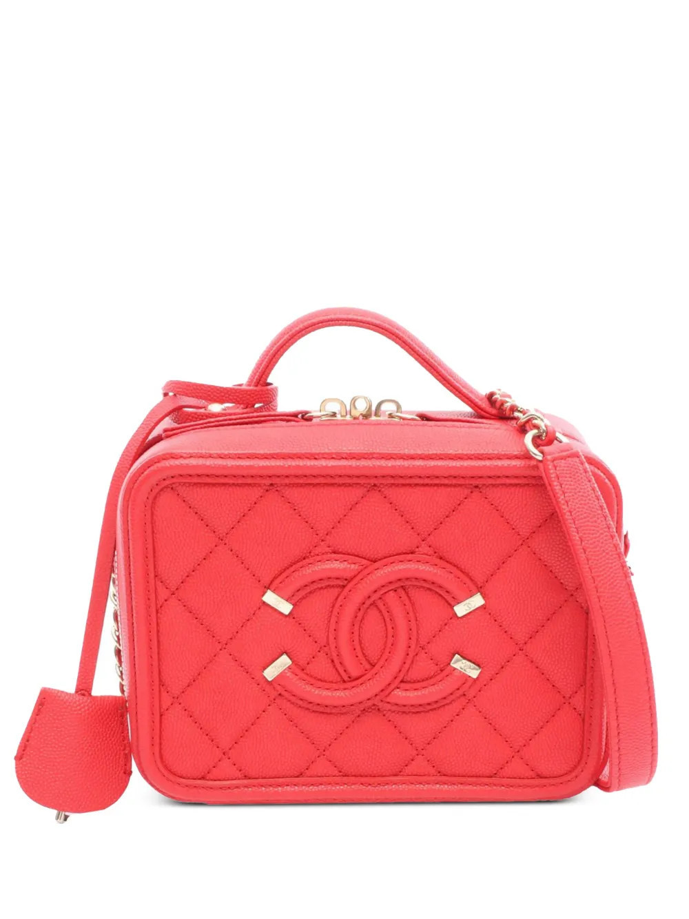 CHANEL Pre-Owned 2019 Small Caviar CC Filigree Vanity Bag satchel - Red | Farfetch Global