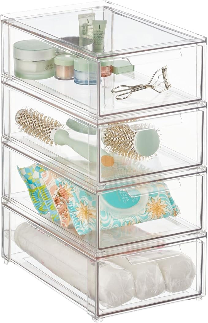 mDesign Plastic Stackable Bathroom Storage Organizer Bin with Pull Out Drawer for Cabinet, Vanity... | Amazon (US)