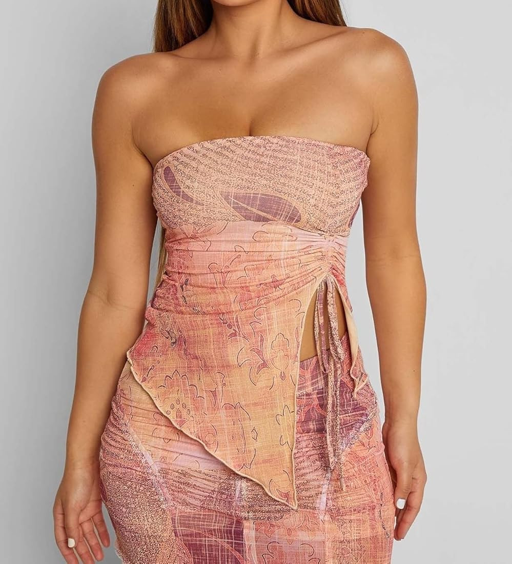 Women Two Piece Skirt Set Sexy Slim Fit Crop Top Low Waist Bodycon Mini Skirts 2 Pc Party Outfit Tre | Amazon (US)