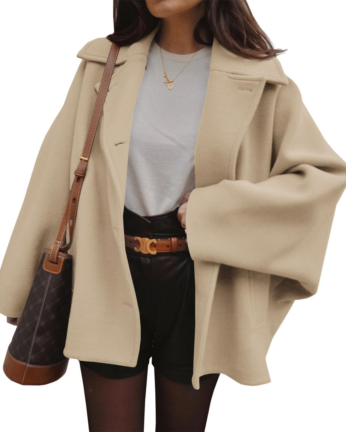 Tankaneo Womens Pea Coats Notch Lapel Single Breasted Oversized Jackets | Amazon (US)