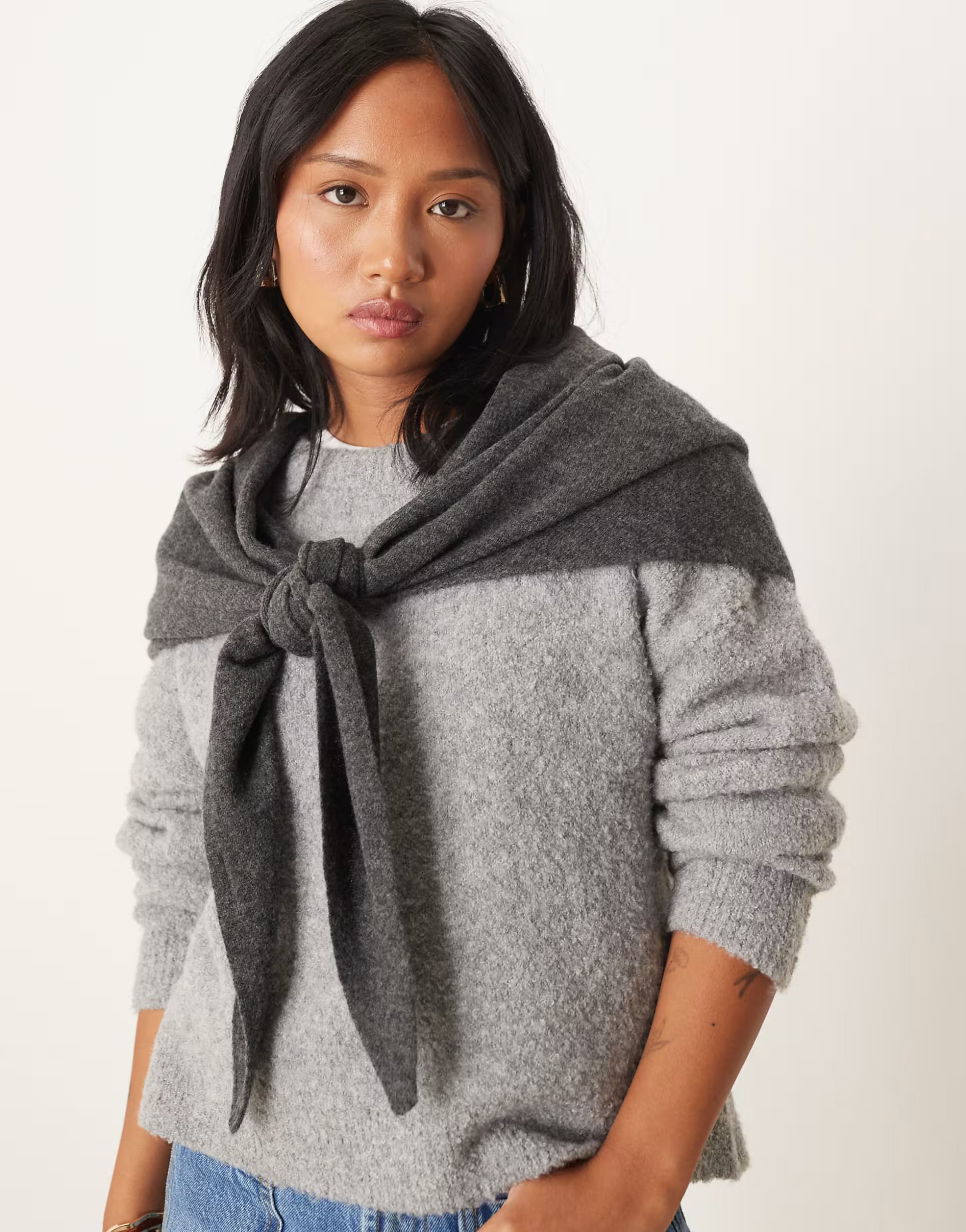 ASOS DESIGN wool knit triangle scarf in charcoal | ASOS (Global)