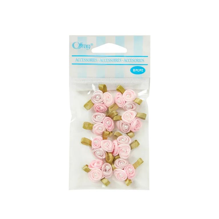 Offray Accessories, Light Pink 1 inch Tricolor Ribbon Rose Embellishment Accessory for Crafting, ... | Walmart (US)