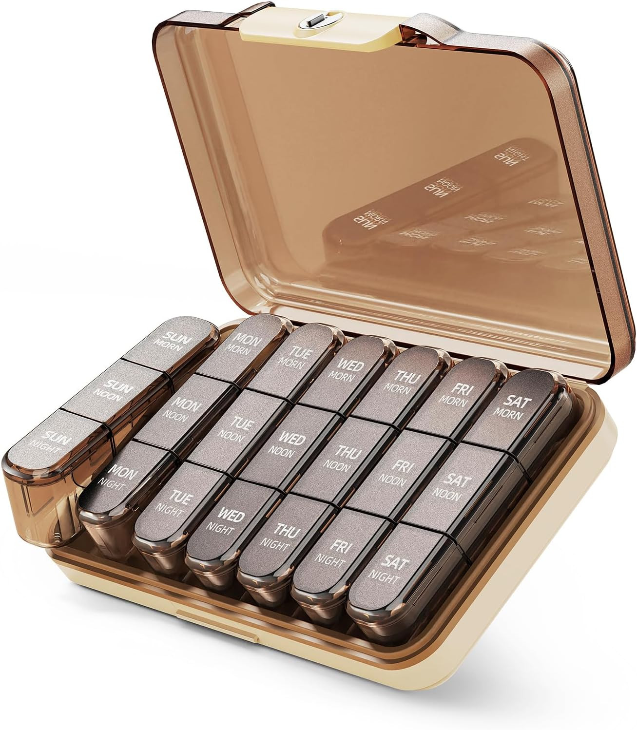 Weekly Pill Organizer 3X a Day, Detachable 7 Day Pill Box 3 Times a Day with Moisture-Proof Design, Portable Light-Proof Daily Pill Case for Pills,Vitamin,Fish Oil and Supplements(Brown) | Amazon (US)