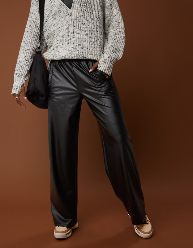 OFFLINE By Aerie Real Luxe Faux Leather Wide Leg Pant | Aerie