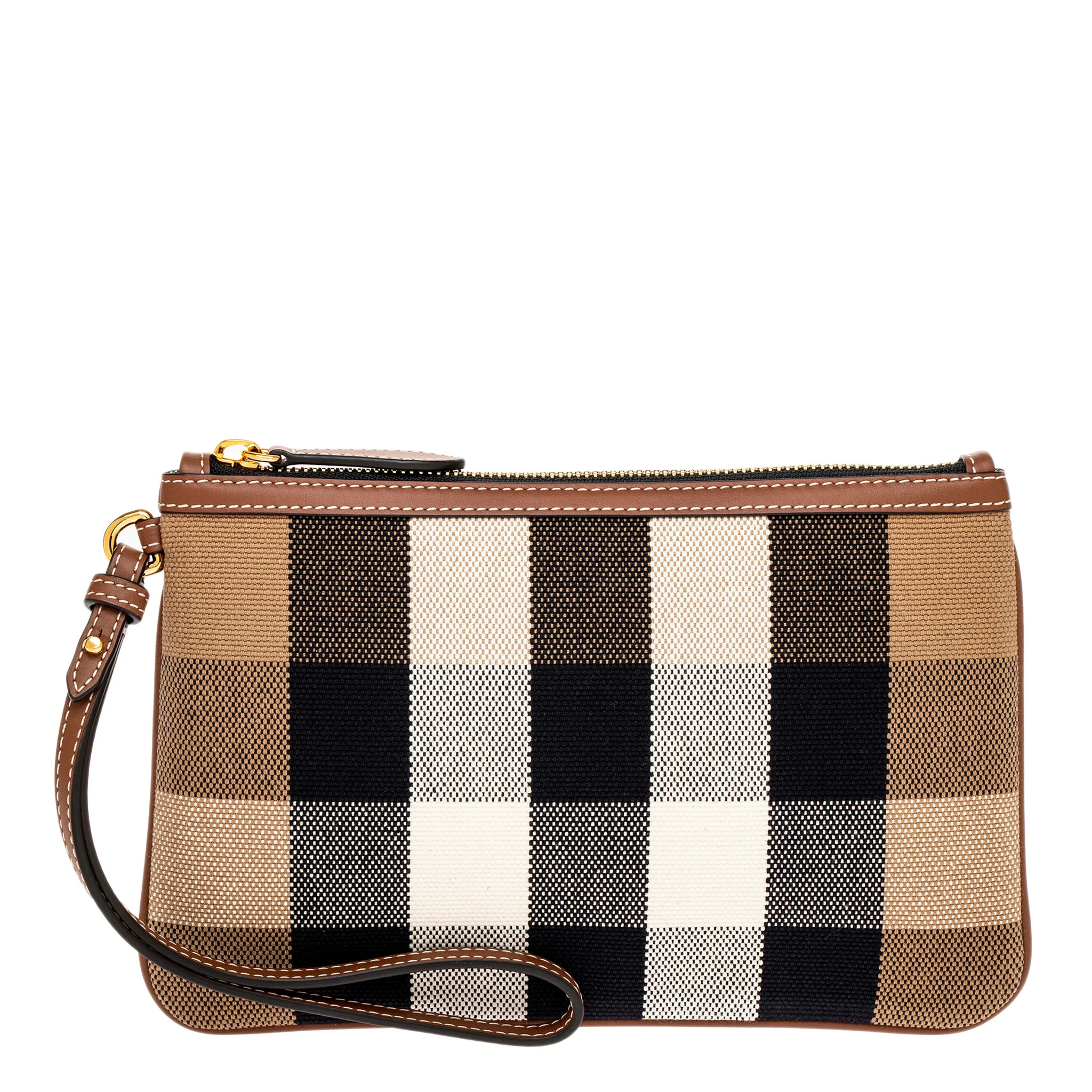 Burberry Peyton Check and Leather Pouch - Taupe Brown | Overstock