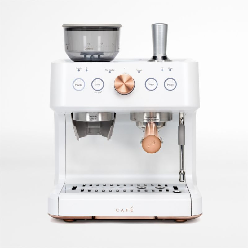 Café Matte White Bellissimo Semi-Automatic Espresso Machine + Reviews | Crate and Barrel | Crate & Barrel