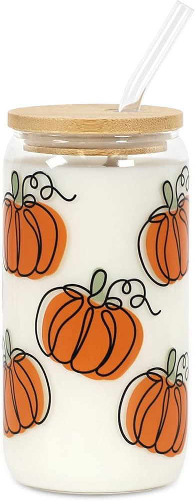 Fall Pumpkin Iced Coffee Cup, 18oz Tumbler Can Glass | Practical Birthday Gift | Reusable Beer Ca... | Amazon (US)