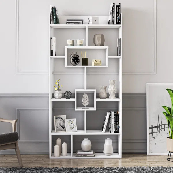 Herdís 71" H x 35" W Geometric Bookcase | Wayfair North America