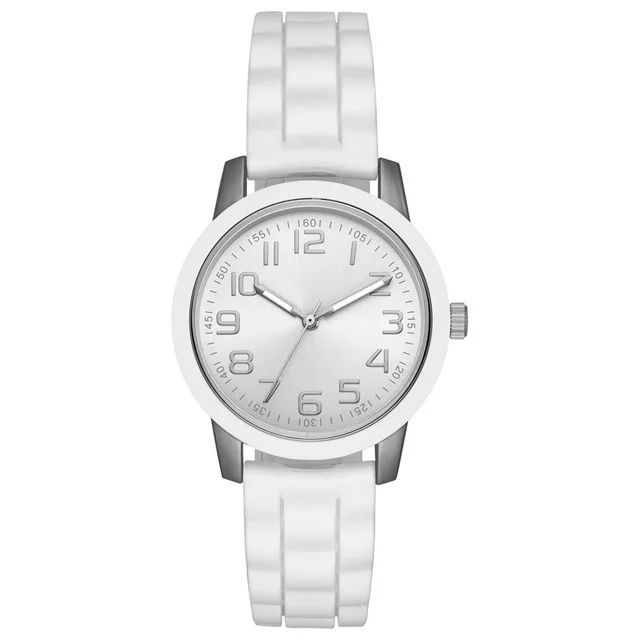 Time & Tru Women's Wristwatch: Silver Case, White Bezel, Easy Read Dial, Silicone Strap (FMDOTT01... | Walmart (US)