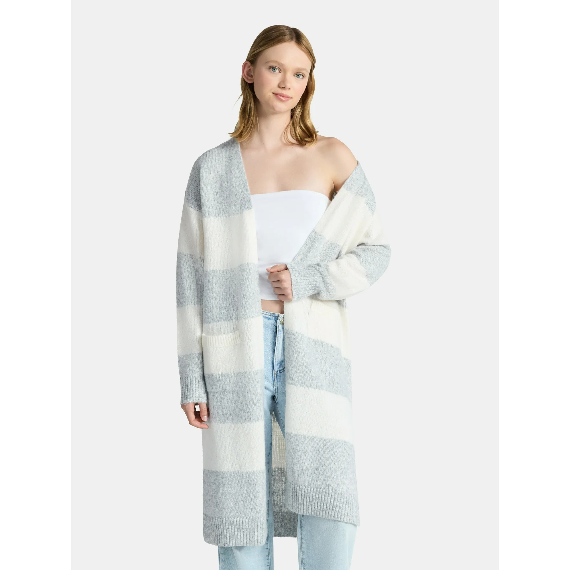 No Boundaries Striped Open Front Duster, Women’s | Walmart (US)