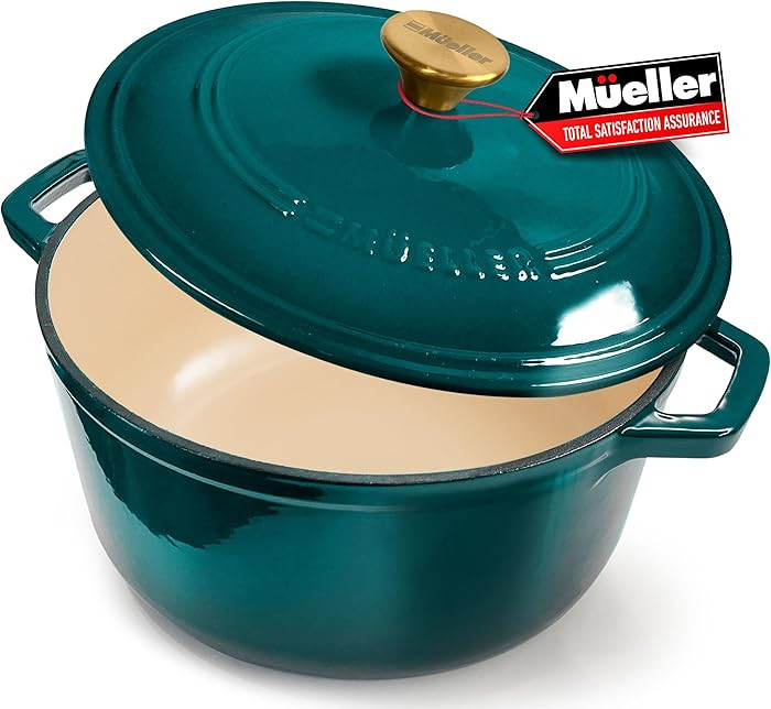 Mueller DuraCast 6 Quart Enameled Cast Iron Dutch Oven Pot with Lid, Heavy-Duty, Oven Safe up to ... | Amazon (US)