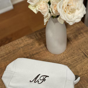 Personalized Waffle Makeup Bag, Embroidered Initial Cosmetic Pouch, Monogram Toiletry Bag, Brides... | Etsy (Global)