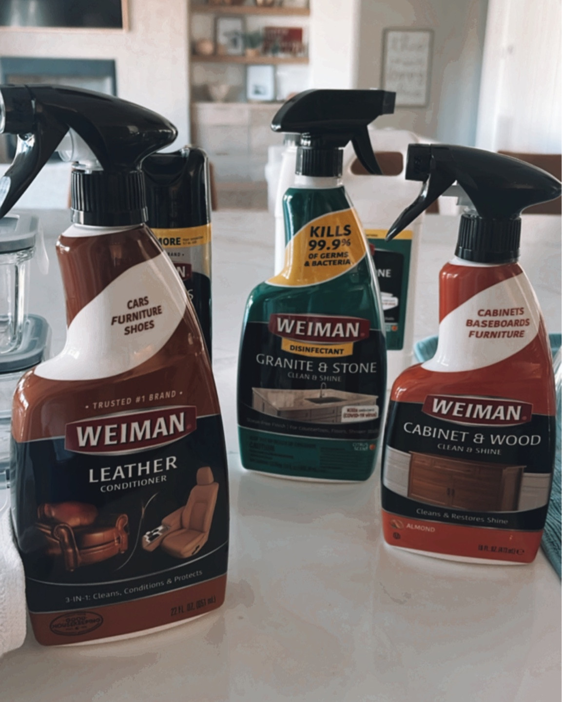 Some of my fave home cleaners. I especially love using the cabinet and wood cleaner on my baseboards!!! 