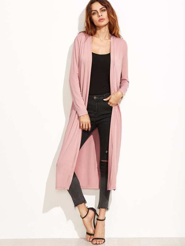 Pink Collarless Longline Duster Coat | SHEIN