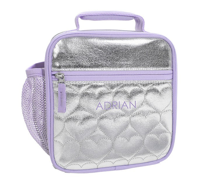 Mackenzie Silver Metallic Hearts Lunch Boxes | Pottery Barn Kids