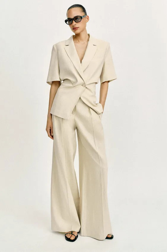 LINEN BLEND WIDE-LEG TROUSERS | Zara UK