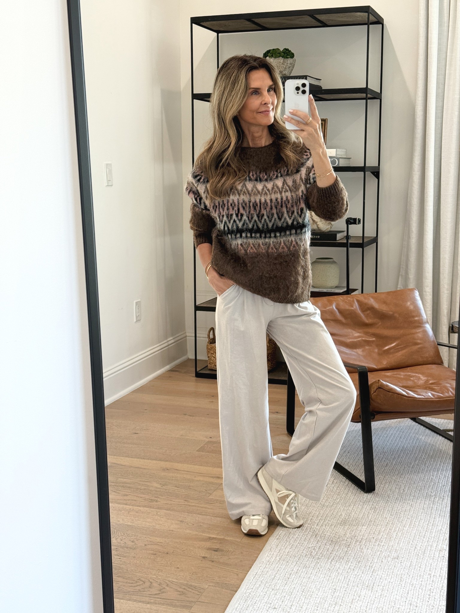 -Zara fair isle top with the prettiest color combo! 
-Jersey trousers are so good! TTS I’m 5’6”
-Sneakers tts 



#LTKStyleTip #LTKOver40 #LTKHome