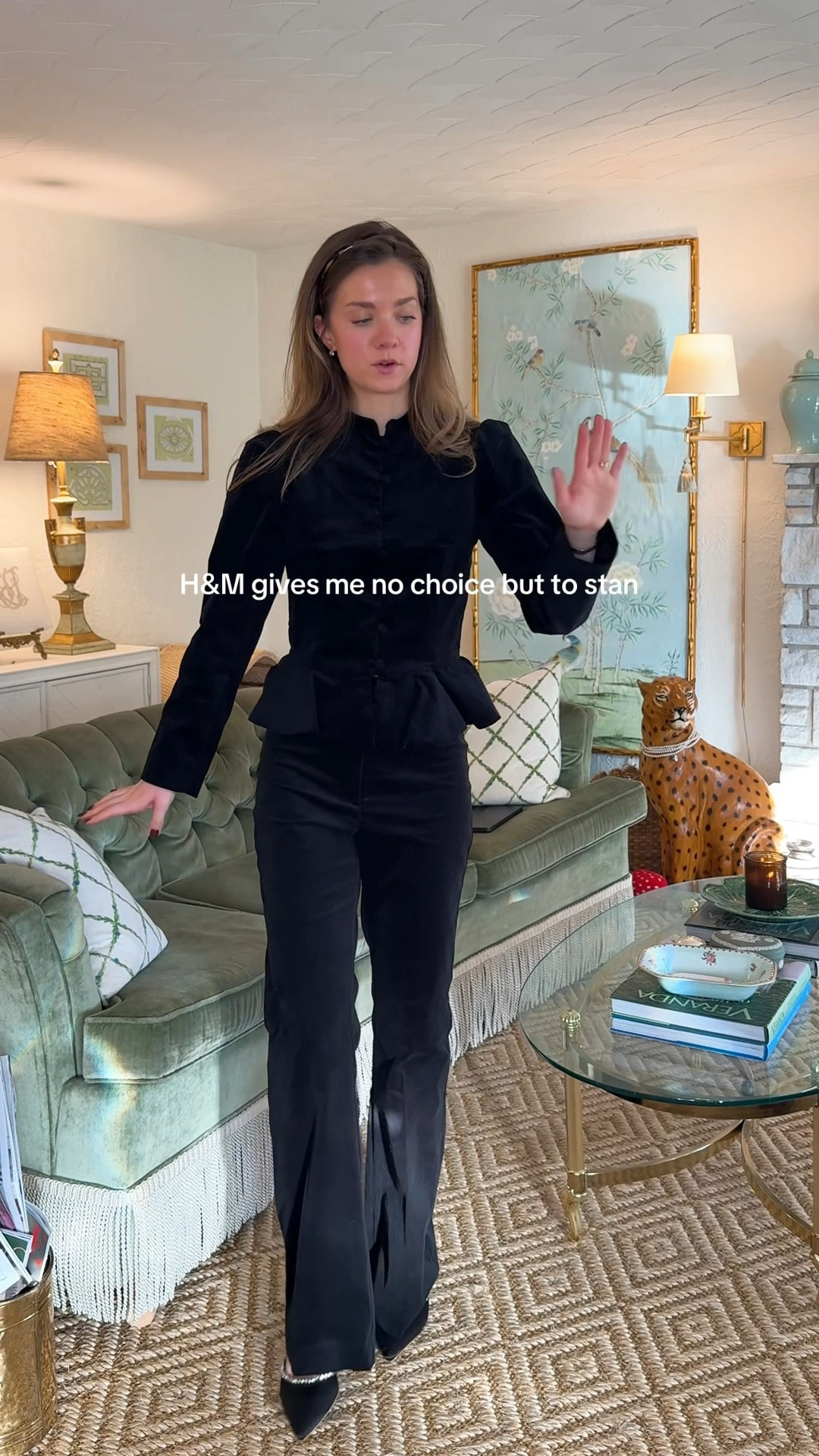 Wearing a small in the jacket and 4 in the pants - pants are in store exclusive unfortunately! :( had to also link the scallop velvet jacket bc how cutee