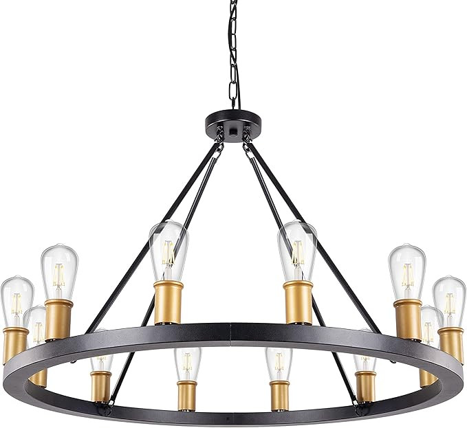 Wellmet Foyer Chandelier Light Fixture, 12 Lights Black Wagon Wheel Large Chandeliers for Kitchen... | Amazon (US)