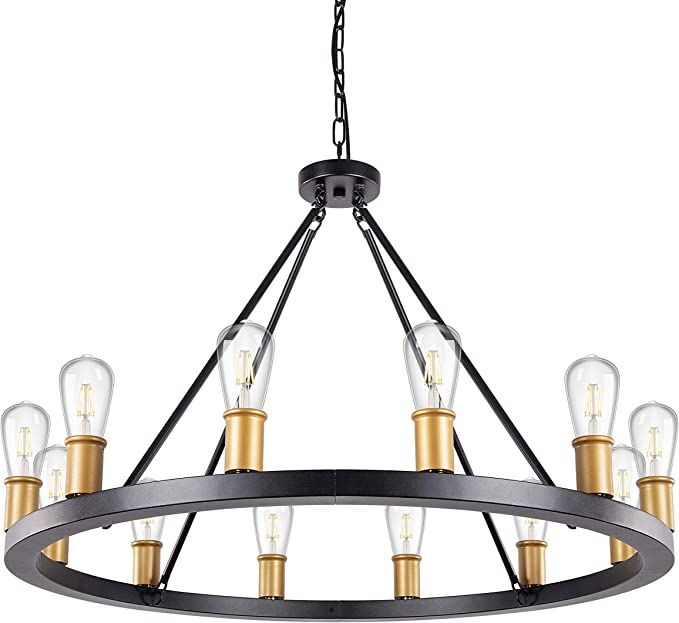 Wellmet Foyer Chandelier Light Fixture, 12 Lights Black Wagon Wheel Large Chandeliers for Kitchen... | Amazon (US)